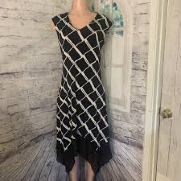 Luxology Black & White Sleeveless Fit & Flare Dress Size Large NWT - Picture 1 of 8